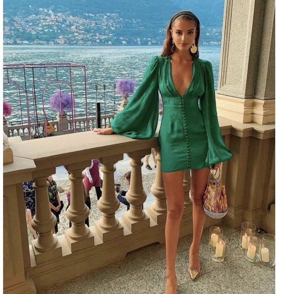 Haya+Lila ISABELLE GREEN VOLUMINOUS SLEEVE DRESS - Picture 5 of 9